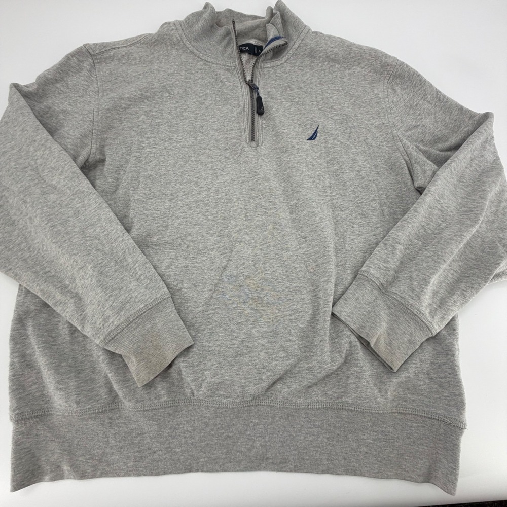 Nautica Pullover Quarter Zip Fleece Sweatshirt XL Gray Classic Preppy Mens